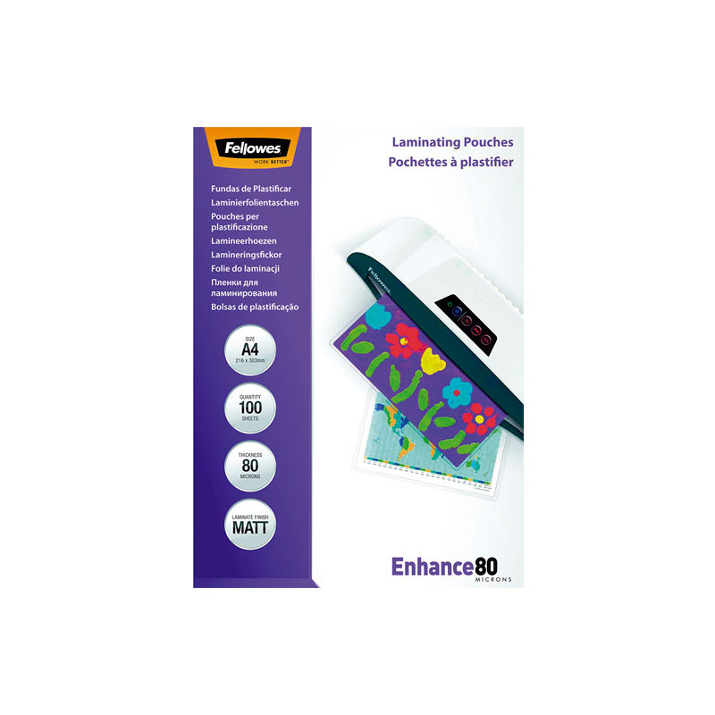 Funda para Plastificar Fellowes A4 80 Micras mate (Pack 100 und)