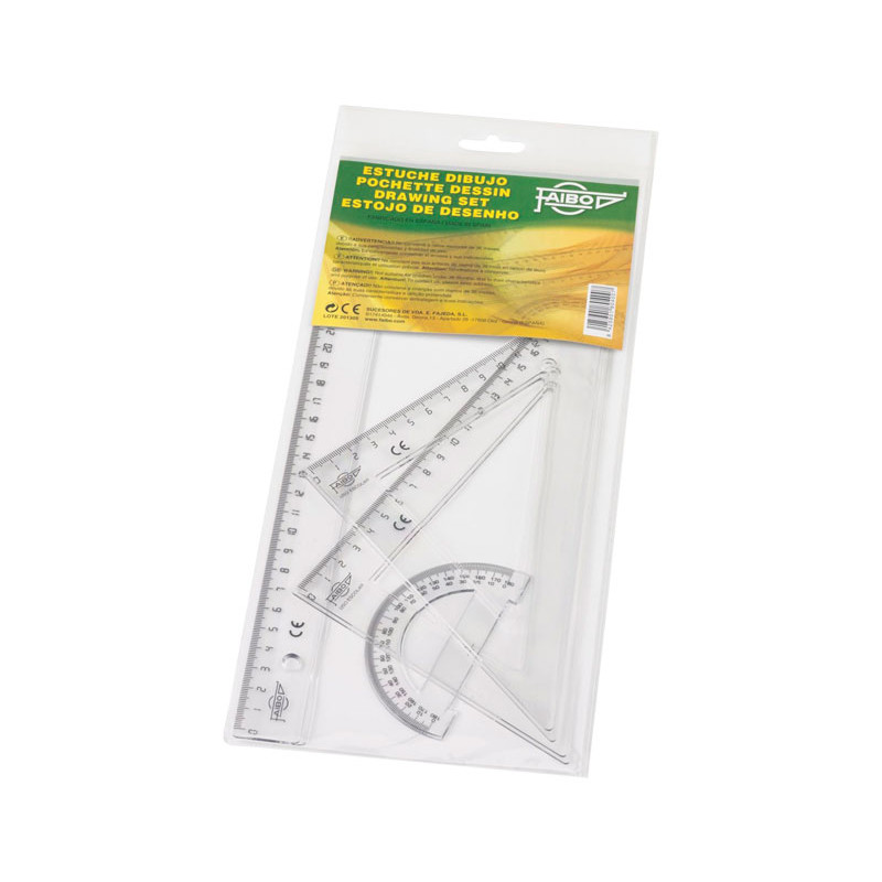 Petaca con Regla, Cartabón, Regla y Semicírculo Irrompible Faibo