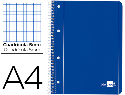 Cuaderno Espiral A4 Liderpapel 75 g Cuadro 5 mm 80 hojas Tapa Blanda