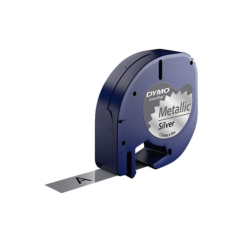 Cinta Dymo Letratag 12mm Plástico Negro/Plata Metalizada 4m
